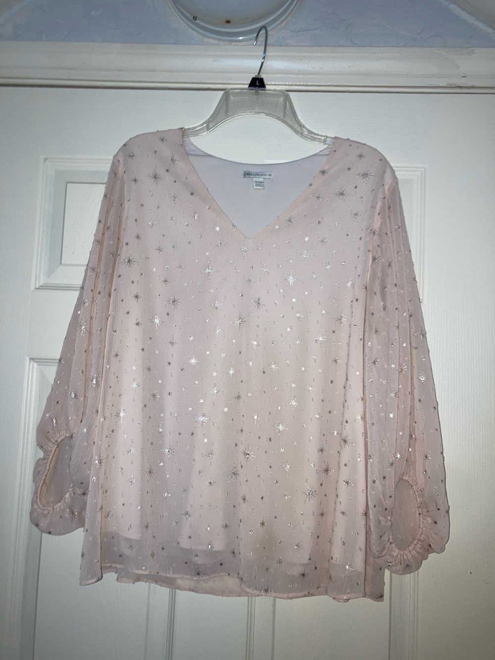 Cato Blush Pink Star-Embellished V-Neck Chiffon Blouse